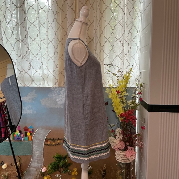 For Cynthia Denim Blue Midi Dress with Colorful Hem - Picture 4 of 6